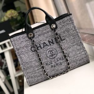 Chanel Deauville Tote 38cm Raffia Canvas Bag Fall/Winter Collection, Black/White