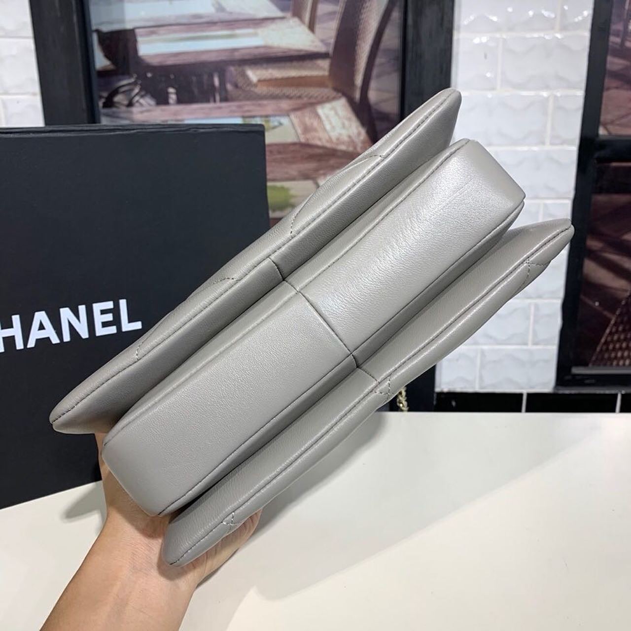 Chanel Trendy CC Maxi Top Handle Bag 25cm Lambskin Leather Fall/Winter Act 1 Collection Grey - Image 8