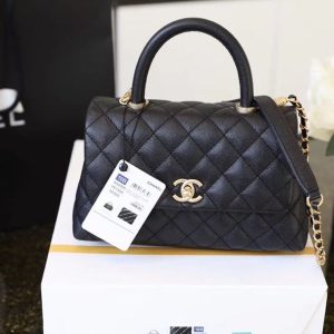 Chanel Coco Handle Quilted Lizard Handle Bag 24cm Caviar Leather Gold Hardware Spring/Summer Act 1 Collection, Black/Red