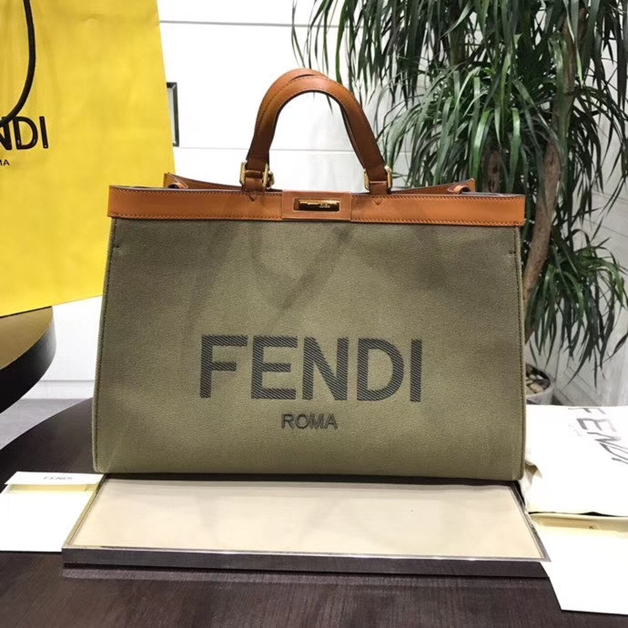 Fendi Logo Shopper Tote Bag 42cm Spring/Summer Collection, Brown - Image 2