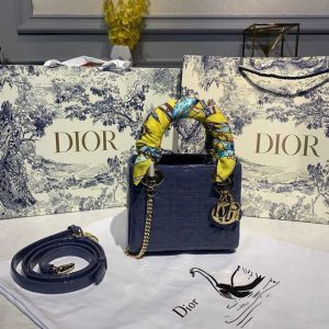 Christian Dior Mini Lady Dior Bag 18cm with Chain Silver Hardware Patent Leather Spring/Summer Collection, Deep Blue