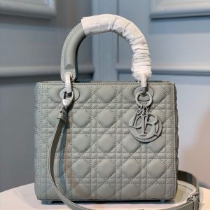 Christian Dior Lady Dior Bag 24cm Matte Hardware Lambskin Leather Spring/Summer Collection, Pewter Blue