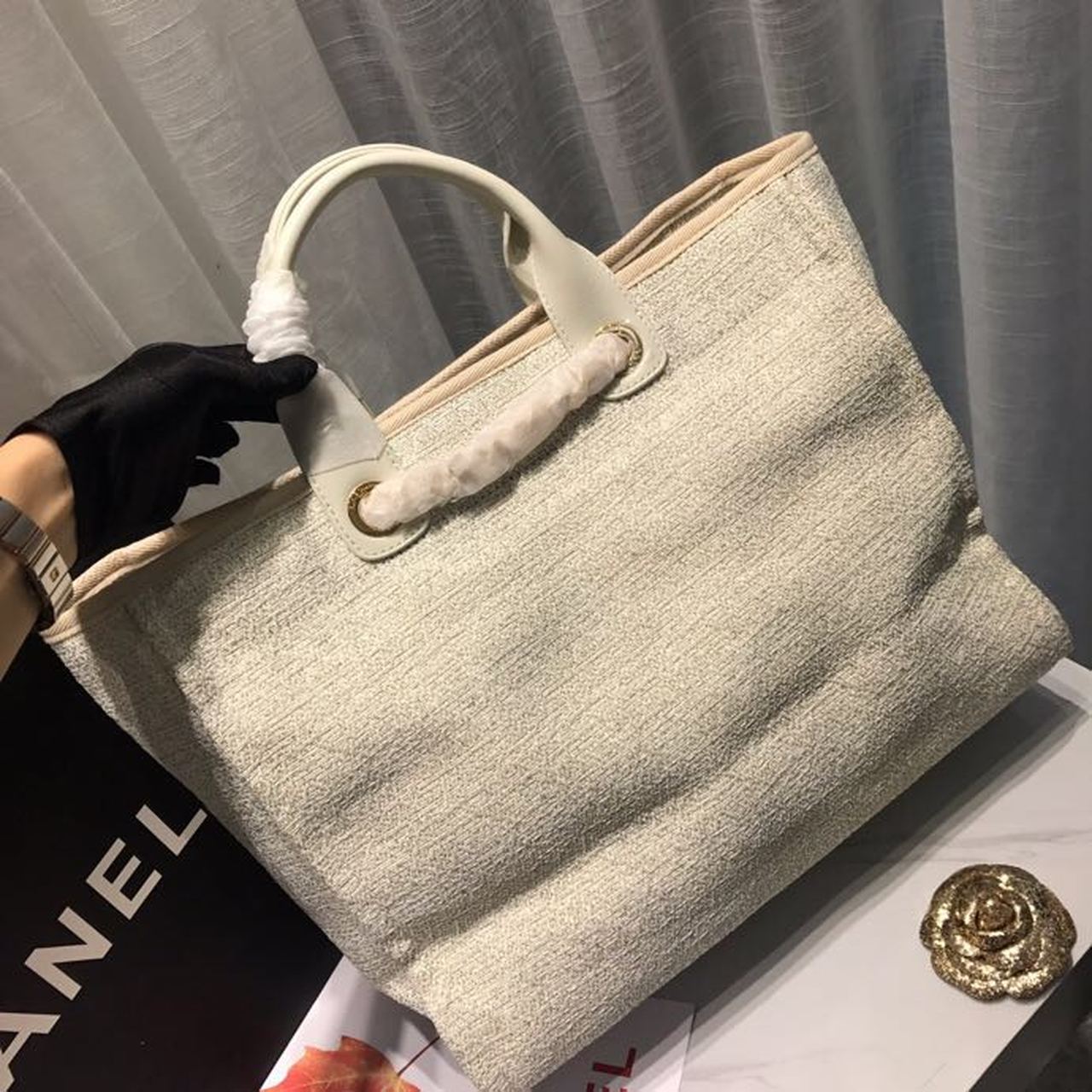 Chanel Deauville Tote 38cm Canvas Bag Spring/Summer Collection, Beige/Cream/Gold/Multi - Image 7