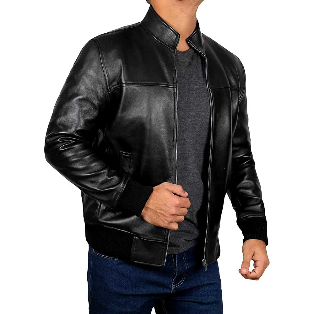 Clark Black Motorcycle Leather Bomber Jackets Men’s - Image 2