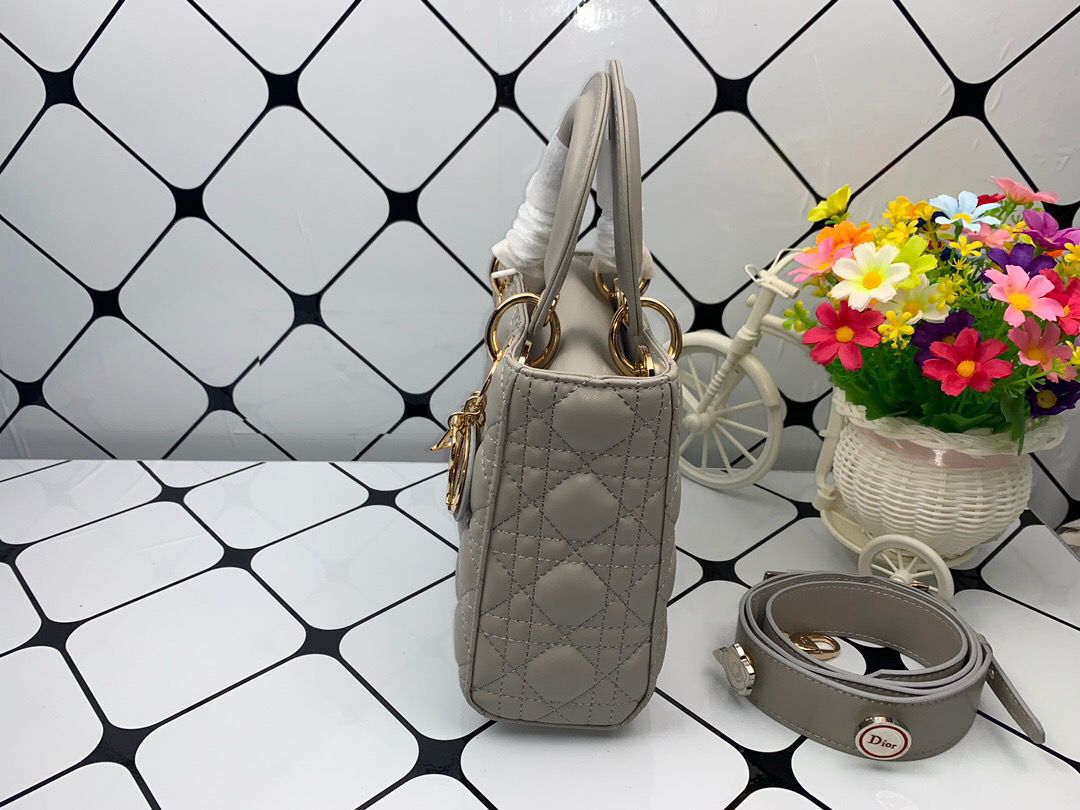 Christian Dior Lady Dior Bag Metal Hardware Spring Collection 20cm Dark Grey - Image 3