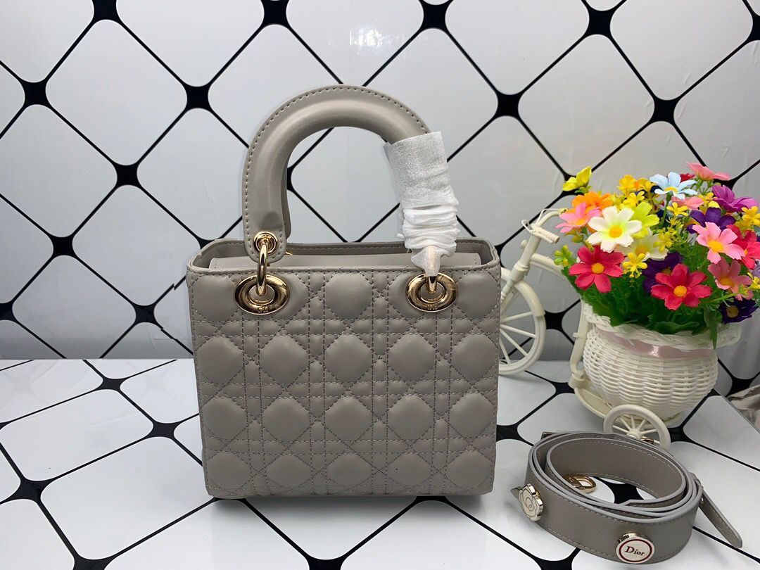 Christian Dior Lady Dior Bag Metal Hardware Spring Collection 20cm Dark Grey - Image 4