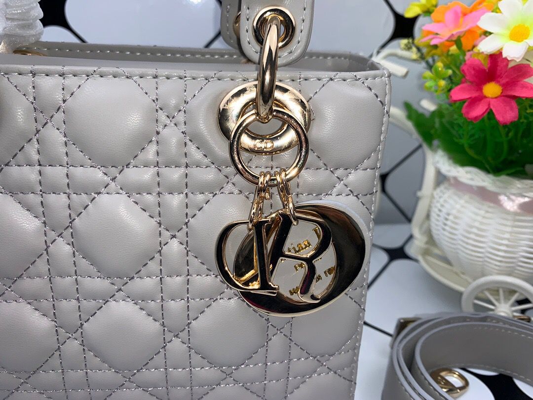 Christian Dior Lady Dior Bag Metal Hardware Spring Collection 20cm Dark Grey - Image 6
