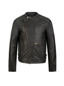 GlimGears USA Burnet Genuine Leather Biker Jacket for Men