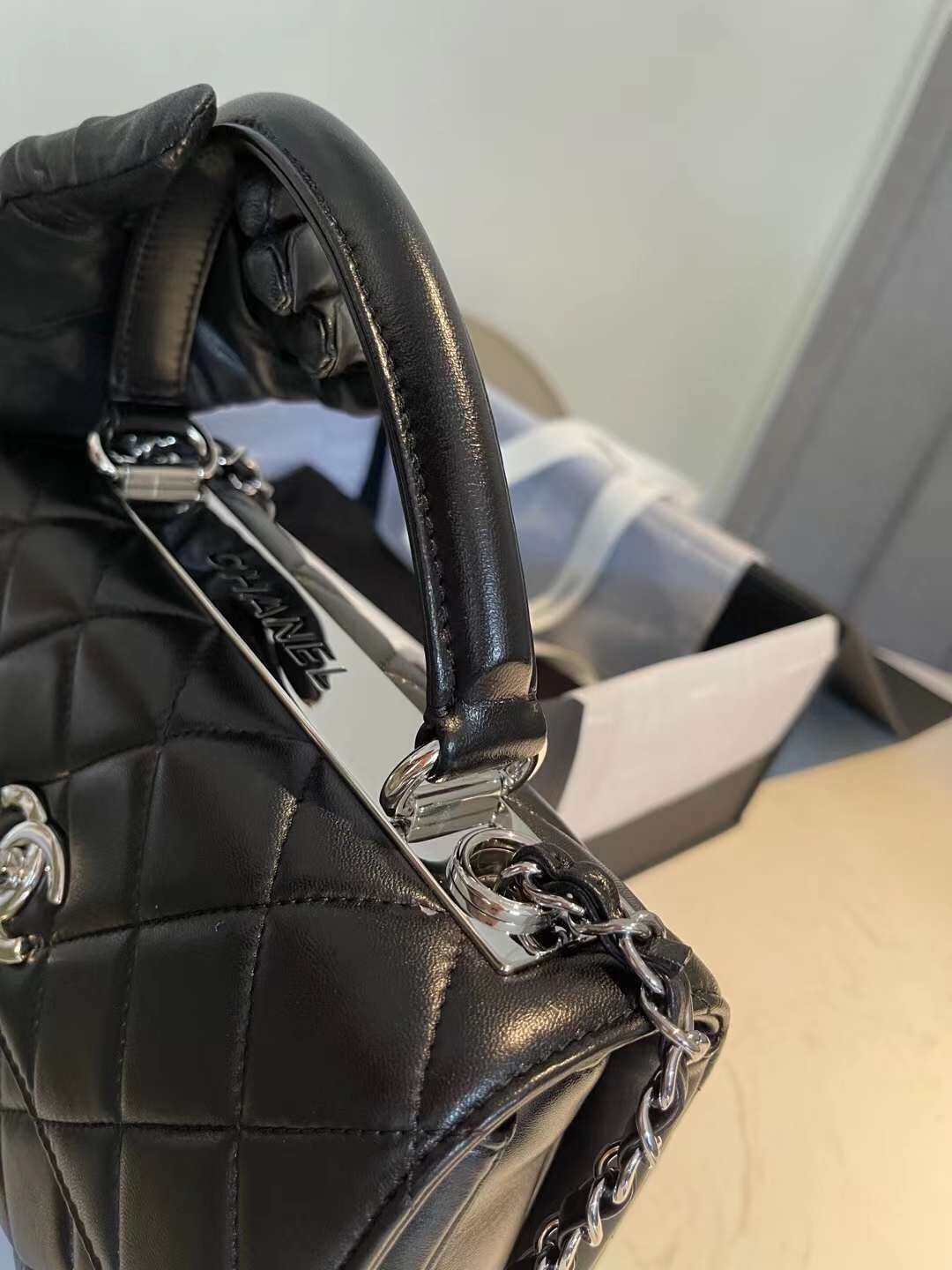 Chanel Classic Flap Bag Silver Hardware 25cm Black - Image 8