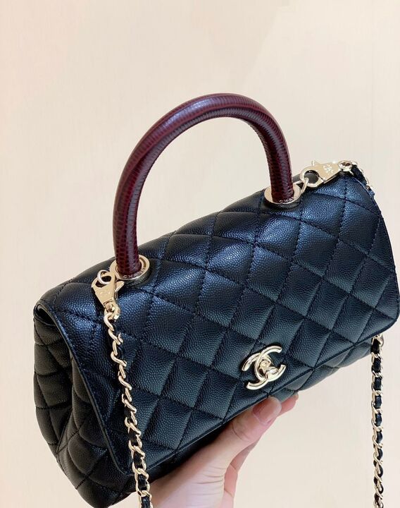 Chanel Coco Handle Quilted Lizard Handle Bag 24cm Caviar Leather Gold Hardware Spring/Summer Act 1 Collection Black - Image 7