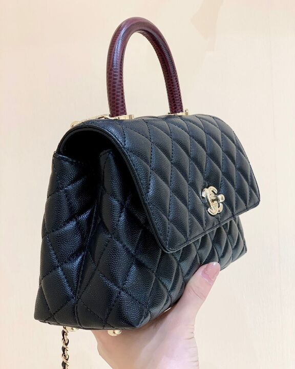 Chanel Coco Handle Quilted Lizard Handle Bag 24cm Caviar Leather Gold Hardware Spring/Summer Act 1 Collection Black - Image 6