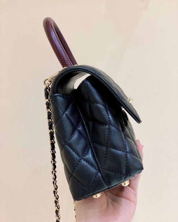Chanel Coco Handle Quilted Lizard Handle Bag 24cm Caviar Leather Gold Hardware Spring/Summer Act 1 Collection Black - Image 9