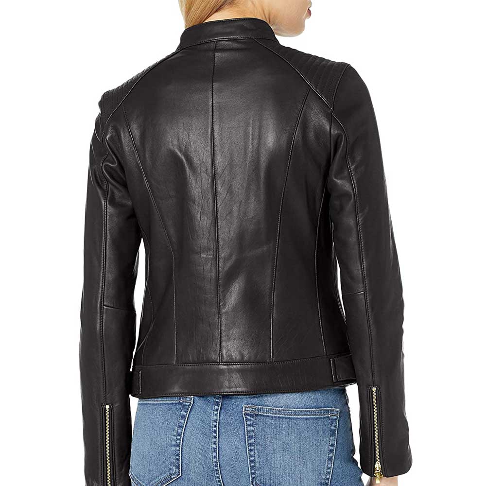 Women’s Short Black Leather Jacket - Image 2